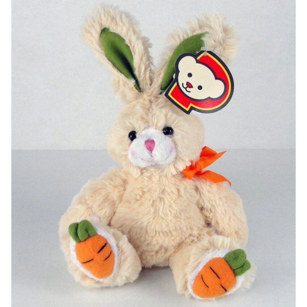 Plushland Bunny Rabbit Plush Carrot Feet Beige Stuffed Animal Easter NWT